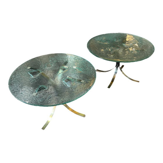 Brutalist Round Coffee Tables, 1970s, Set of 2 – Metal, Glass, Hollywood Regency (photo 2 of 17)