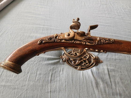 Coppia di Applique a forma di pistola in legno e ottone, Marrone, Classicisme (foto 3 di 12)