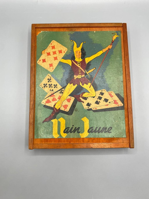 Houten doos met het spel 'Gele Dwerg' – Spelbord en inzetbakjes – Jeujura – decoratieve objecten, Wood, Vintage
