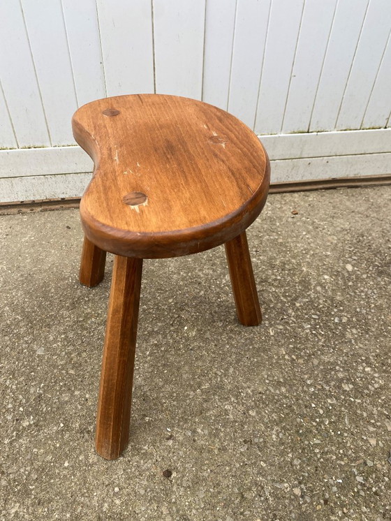 Image 1 of Rustic Brutalist tripod wooden stool 1950