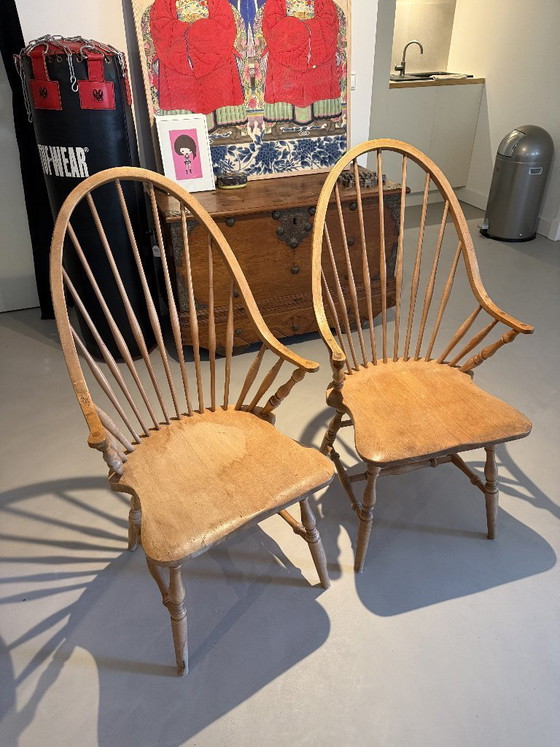 Vintage Windsor Spijlenstoelen Met Armleuning – Eetkamerstoelen, Wood (photo 5 of 5)