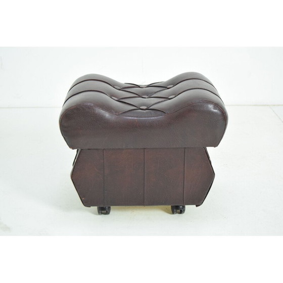 Image 1 of Mid-century leatherette stool with Wheels, Czechoslovakia 1970s