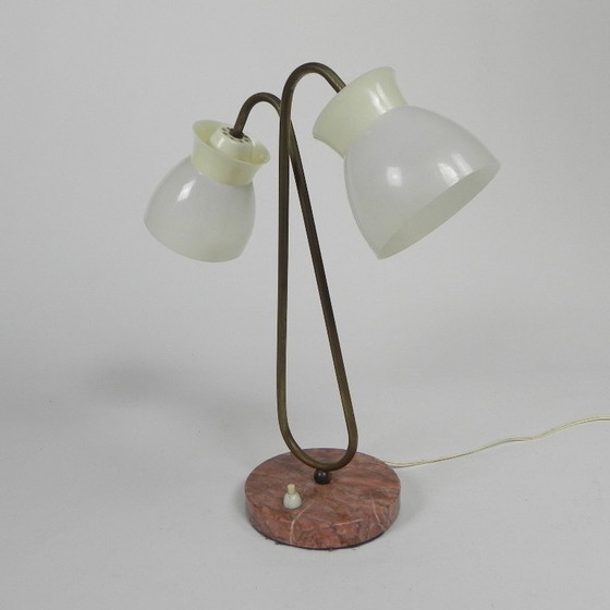Image 1 of Table lamp with 2 plastic shades on marble base, 1950s