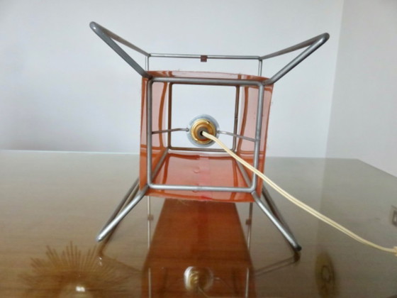 Image 1 of Modernist, minimalist lamp, orange fiber, glass and metal, 1970-1980