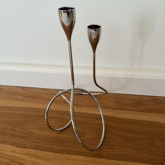 Image 1 of Design kandelaar 2-armig chroom spiraalvoet vintage