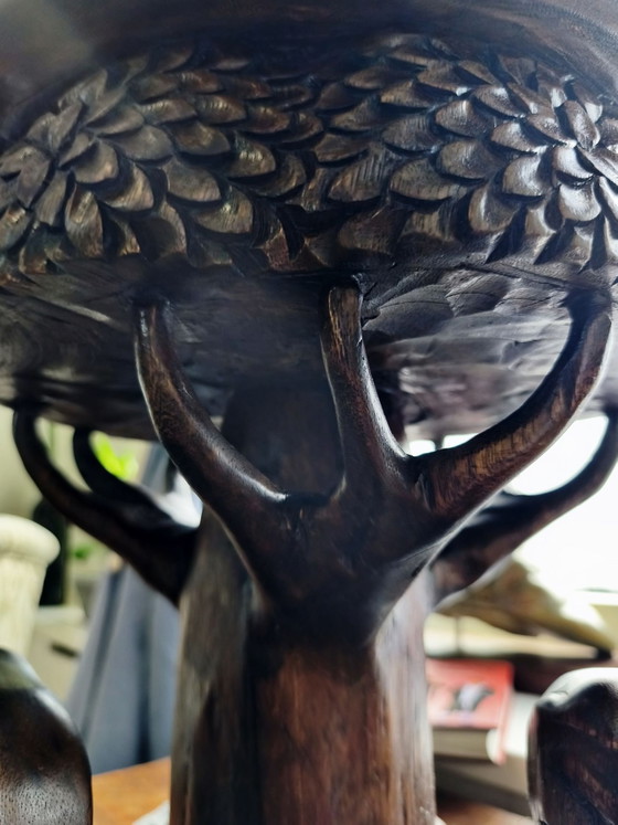 Sgabello / Tavolino elefante thailandese intagliato a mano in legno massello di Suar – Incl. statuetta (photo 9 of 15)