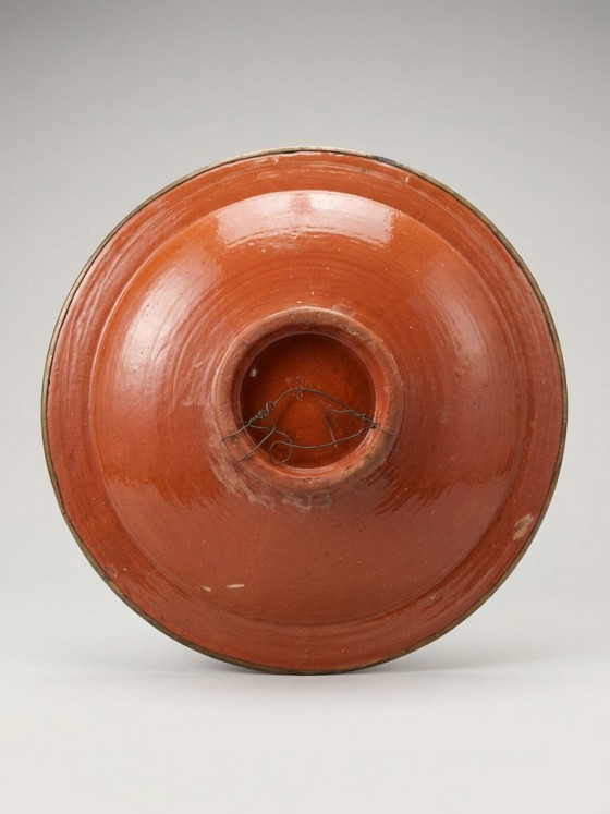 Grote Decoratieve Schaal van Gele Keramiek en Metaal – Marokkaanse Stijl – 41 cm – Beeldhouwkunst, Ceramic (photo 7 of 7)