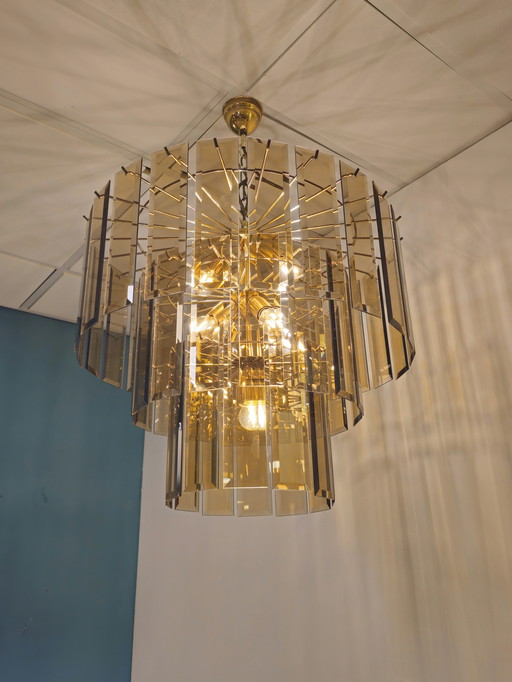 Lampe pendante de lustre Vintage en verre fumé