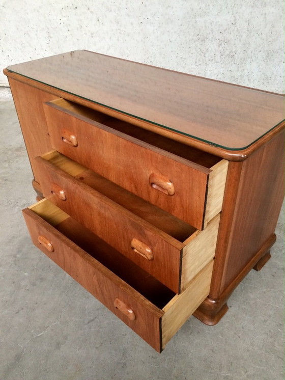 Image 1 of Credenza in acero con piano in vetro e design moderno di metà secolo, anni '50