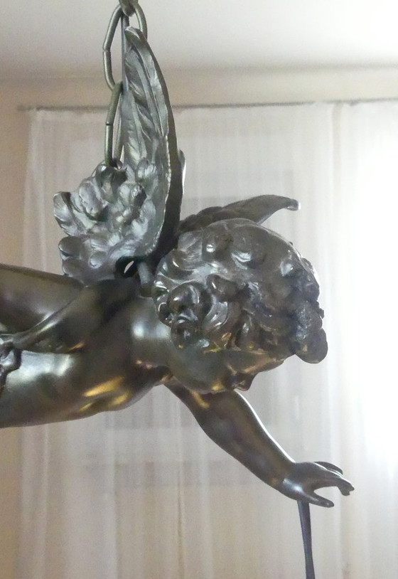 Suspension Putto Ange Métal Moulé Art de France Uk1eb – Cast Iron, Glass, Vintage (photo 8 of 17)