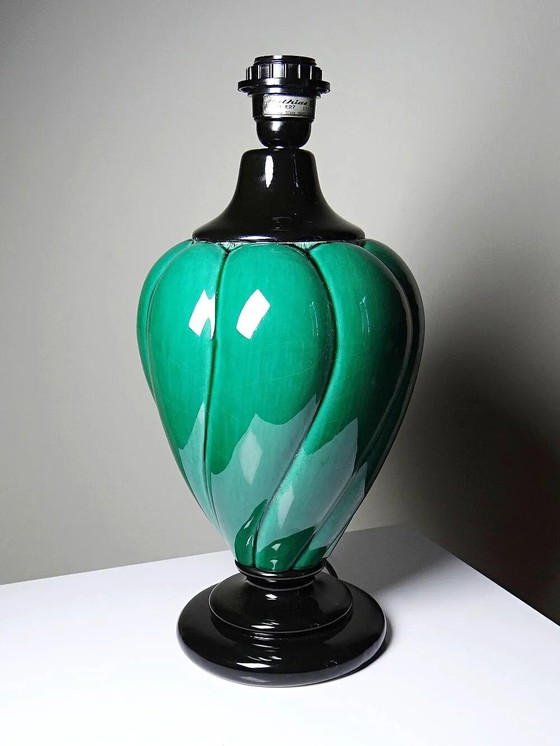 Large vintage Mathias lamp in green and black ceramic, 1970s. – Table lamps, Porcelain (photo 5 of 12)