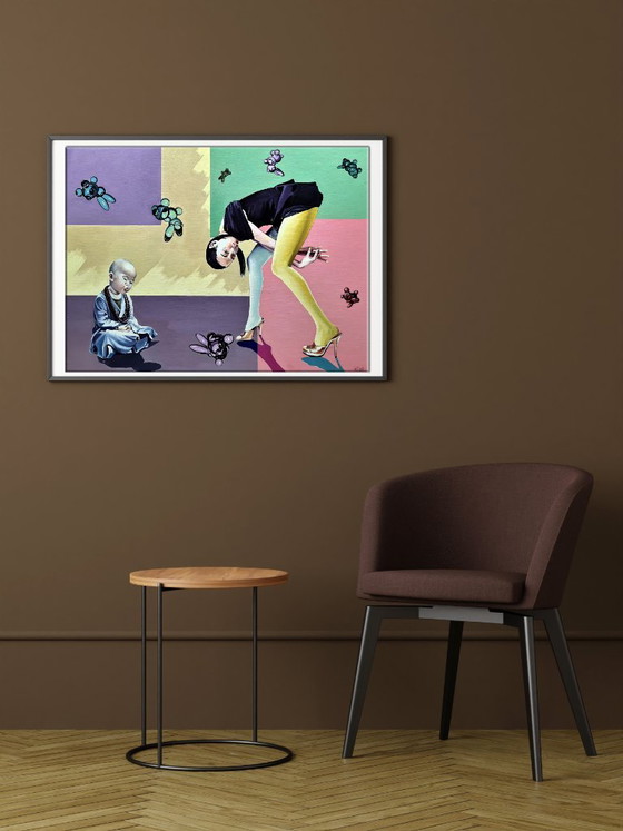 Original Oil Painting Pop Art Symbolism Equilibrium Part 2, Paintings & Drawings, Canvas, Pink, Figuratief (photo 2 of 7)