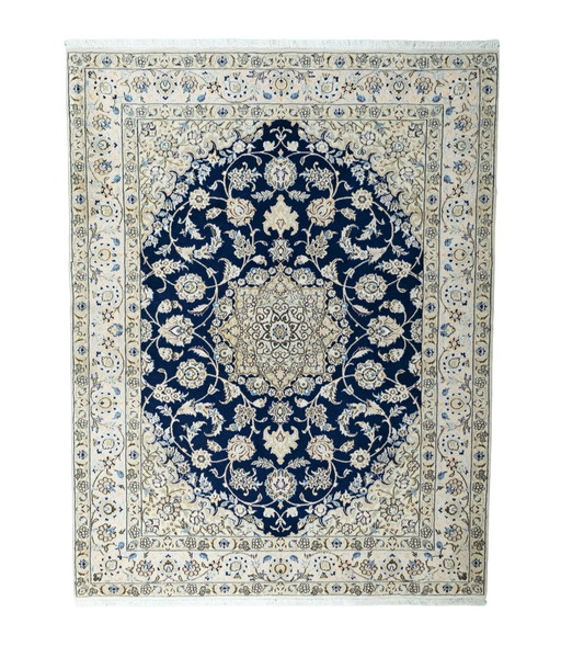 Nain 9LA - Hand-knotted oriental rug with silk content - 210 x 162 cm - Elegant shades of blue
