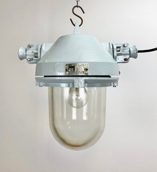 Lampada a sospensione antideflagrante industriale grigia, anni '70