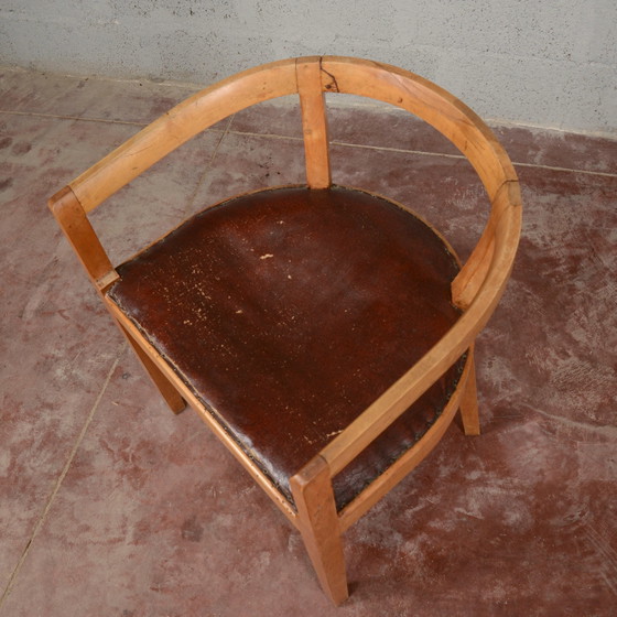 Art Deco Bucket Armchair – Leather, Wood (photo 11 of 11)
