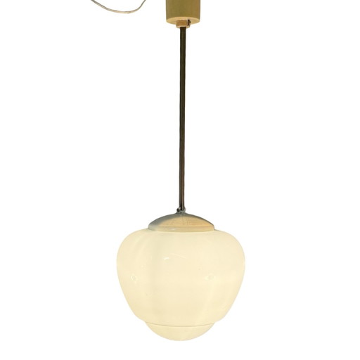 Suspension vintage années 60 style Mid-Century Modern - Verre blanc laiteux - Fixation au plafond incluse
