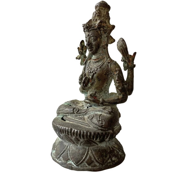 Antigua Estatua Tibetana de Viaje Avalokiteshvara – Vitarka Mudra – Siglo XVIII – Esculturas, Bronze (photo 8 of 9)