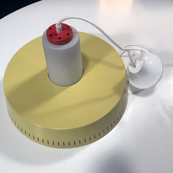 Image 1 of Hanging lamp - Opaline & Perforated Metal - Jo Hammerborg - Fog & Mørup - 1960