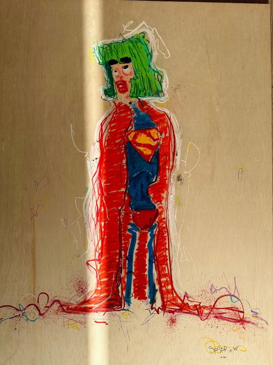 Exclusive Painting – Jacques Sparrow - Amsterdam - Superman – Paintings & Drawings, Wood (photo 2 of 8)