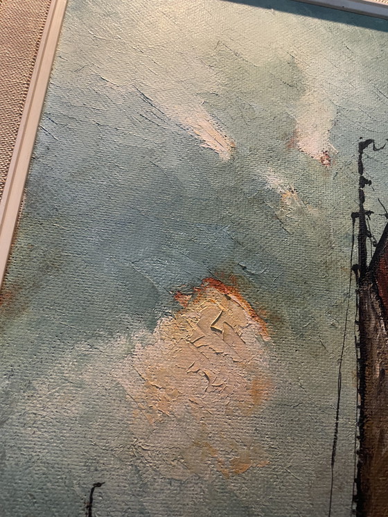 Image 1 of Pintura al óleo de Karl Dirks Barcos al anochecer