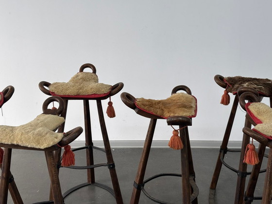 Image 1 of Vintage Brutalist Marbella Stools attributed to Sergio Rodrigues, 1970s, Set of 6