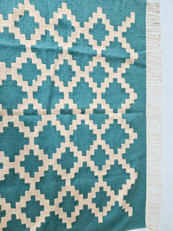 Image 1 of Senon Kelim-Teppich 160 × 230 cm - Handgefertigt in Ägypten - Grüner Diamant, Flachgewebe