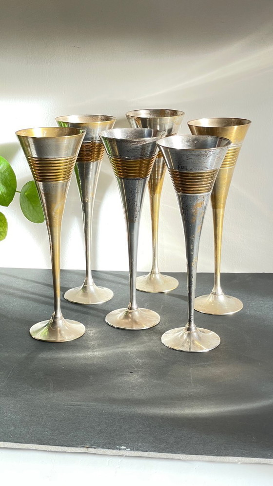 Image 1 of 6 flûte da champagne vintage in ottone placcato argento