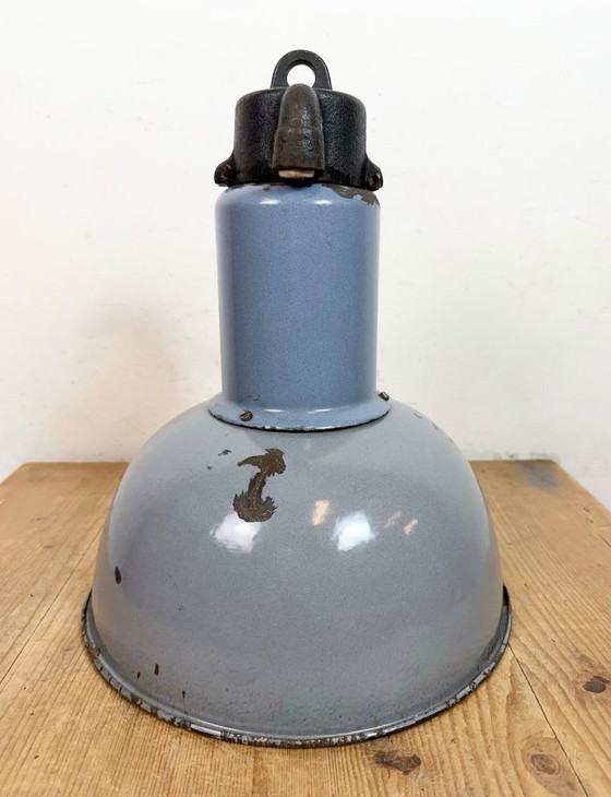 Image 1 of Industrial Grey Enamel Bauhaus Pendant Lamp, 1930s