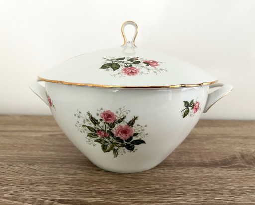 Soup tureen White Porcelain Numbered Seltmann Weiden Bavaria Roses and Gilding