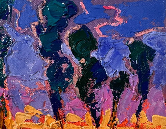 Image 1 of Original Oil Painting Summer Nature Landscape Distant Night