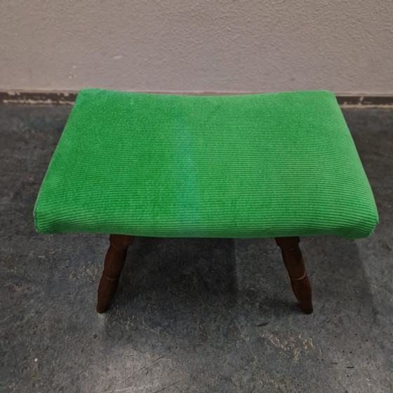 Image 1 of 60's vintage ottoman new upholstered green ottoman