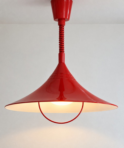 Vintage Red Pull-Down Pendant Lamp | Semi Style | 1970s Space Age