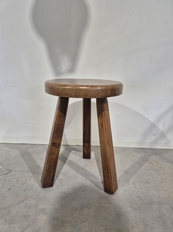 Image 1 of French solid wood 3-legged stool