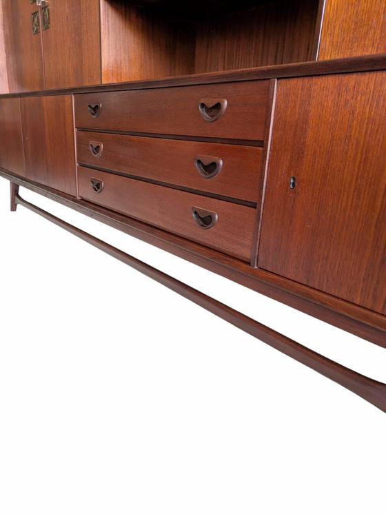 Credenza a muro vintage in teak, Louis van Teeffelen, Wébe – Credenze, Ceramica, Legno (photo 3 of 15)