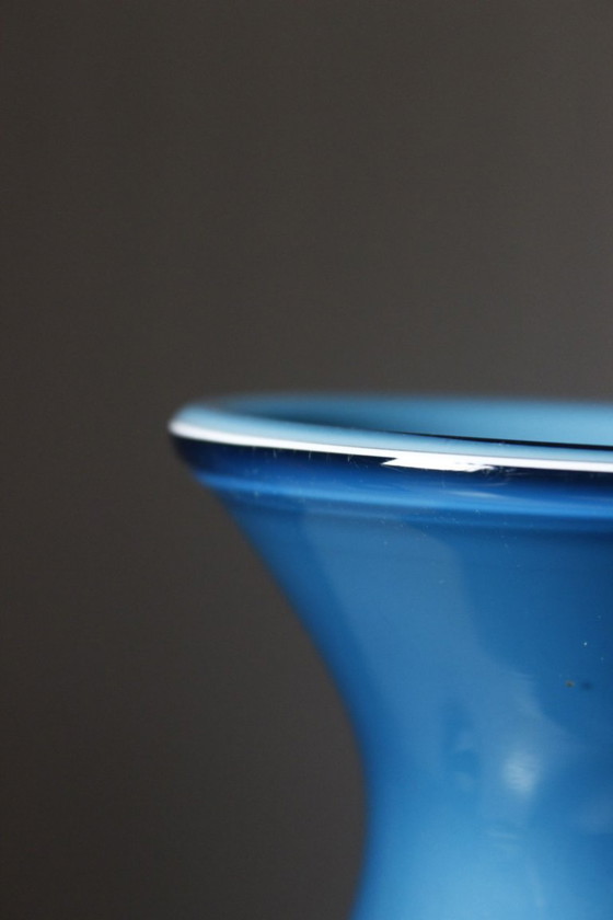 Vintage blue multi-layered opaline vase, Scandinavian design, 1970s style, Per Lütken – Glass (photo 6 of 9)