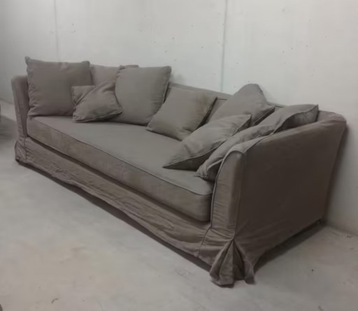 High-quality green-gray sofa in denim fabric in very neat condition