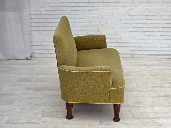 Image 1 of 1950s, Danish 2-seater sofa, green furniture wool fabric.