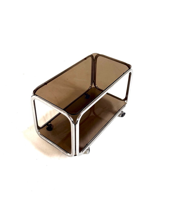 Vintage chrome & smoked glass bar cart ‘80 (photo 6 of 9)