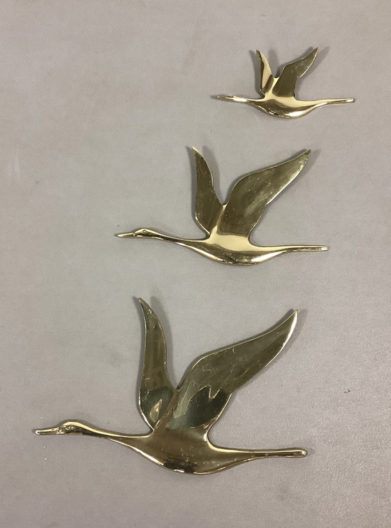 Image 1 of Decorazione da parete in ottone vintage con oche e anatre, anni Settanta