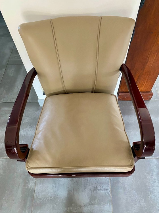 Paire de Fauteuils Bridges 1930 Art Déco – Leather, Wood (photo 4 of 6)