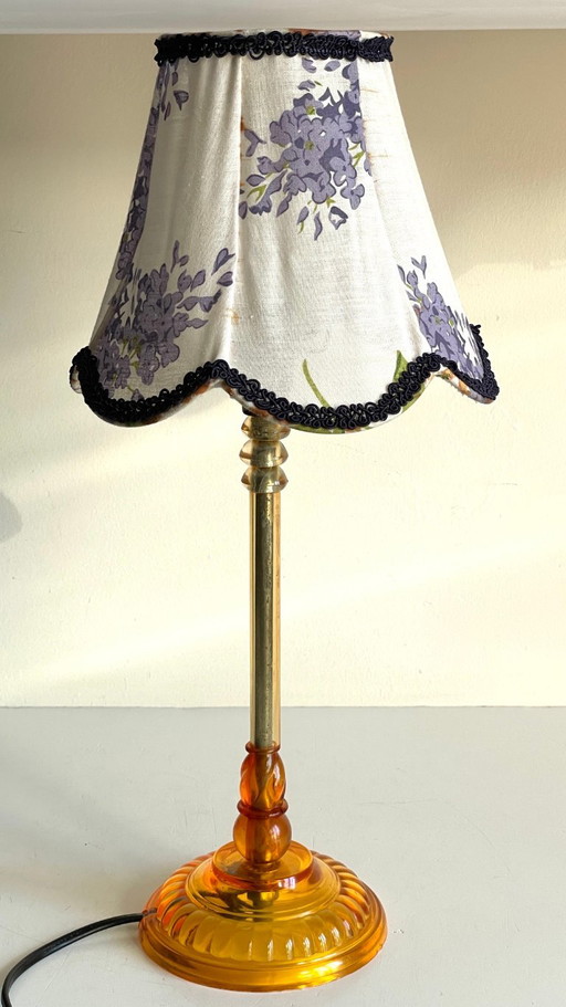Vintage Plexiglas and lilac fabric lamp – tafellampen, Textile