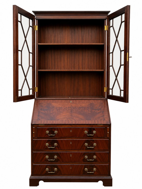 English mahogany secretary desk with glass-fronted display case – Wood (photo 4 of 7)