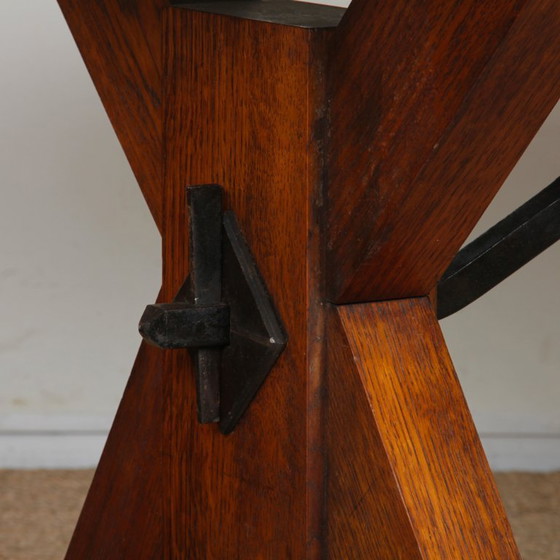 Image 1 of Massief eikenhouten eettafel, Frans vakmanschap, 1960