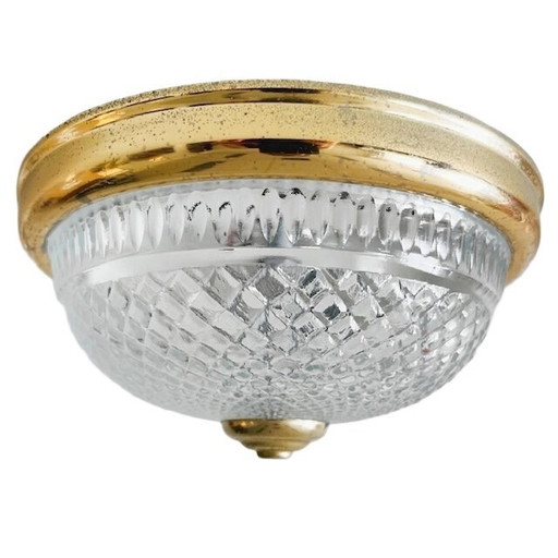 Vintage Petit plafonnier massif en verre doré Hollywood Regency