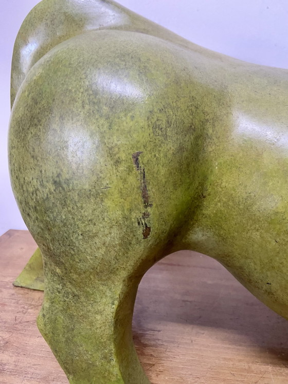Image 1 of Monumentale abstracte bronzen stiersculptuur naar Fernando Botero, groene patina, 70 cm