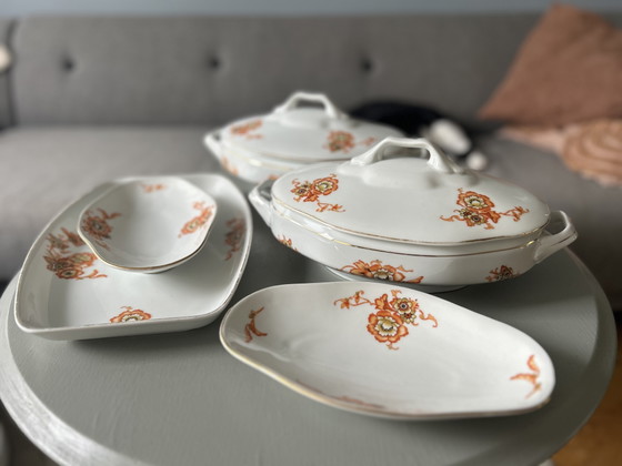 Vintage A. Jungerhans Rotterdam 5-Delige Serveerset Met Bloemendecor – Servies, Porcelain (photo 6 of 8)