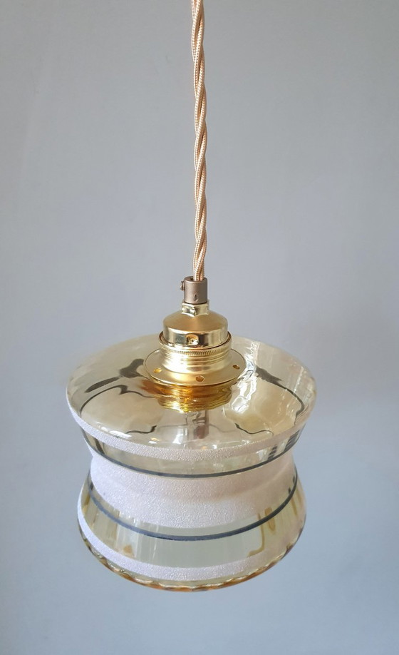 Image 1 of Vintage hanglamp - amberkleurig glas met frosted textuur 