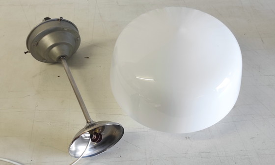 Image 1 of Bauhaus style pendant light, opaline globe XL, 30cm diameter - early 20th century