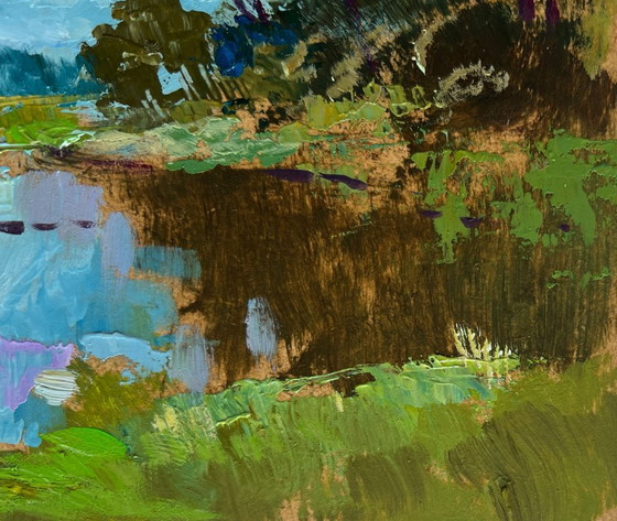 Image 1 of Original Oil Painting Summer River Landscape The Winding River