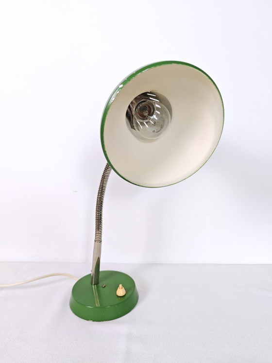 Image 1 of Green Gooseneck Desk Lamp: Vintage Industrial Lighting, Yugoslavia